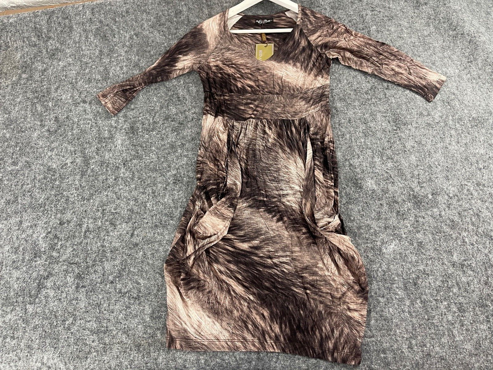 Red Apple Swing Dress Womens Small Tie Dye Brown 1/2 Sleeve A Line N334